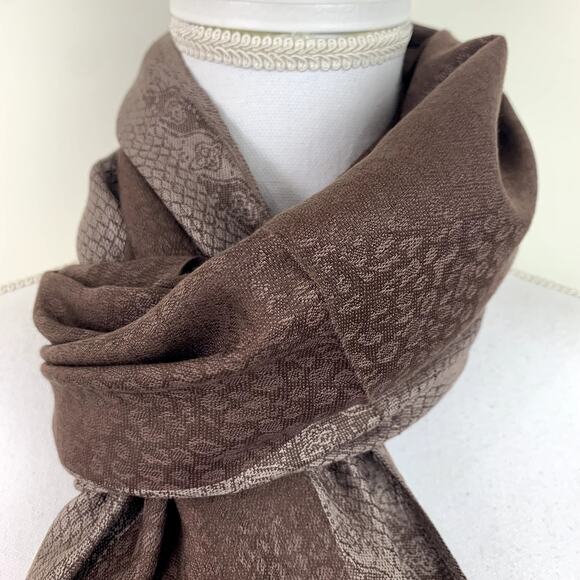 100% Cashmere Pashmina scarf *New*  brown tan bronze gold animal print - Picture 3 of 9